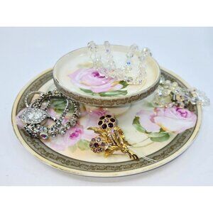 RS Appetizer Tray/Jewelry Stand, Decorative Accent Victorian Roses, Porcelain